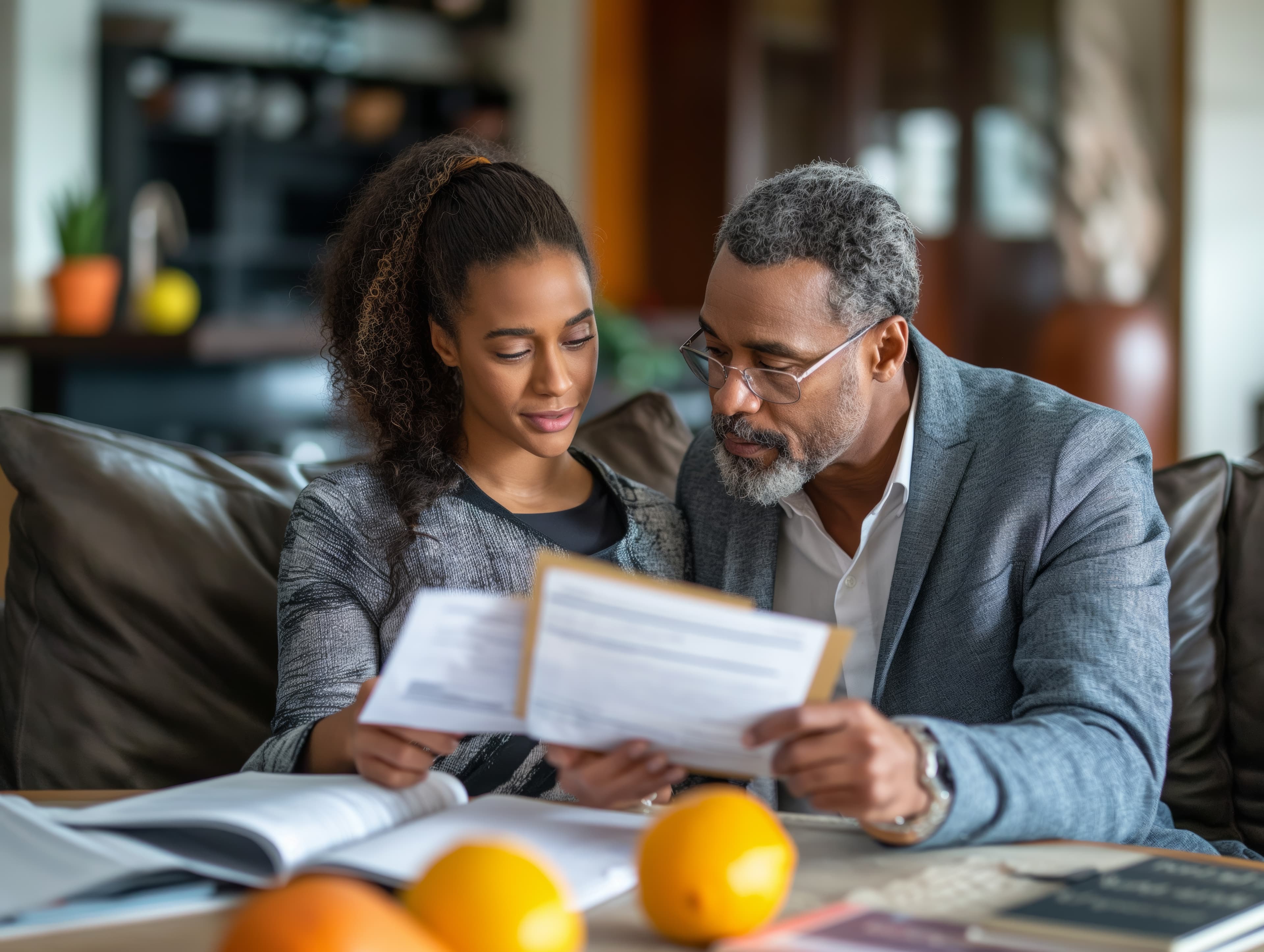 Homebuyers reviewing documents during the mortgage process