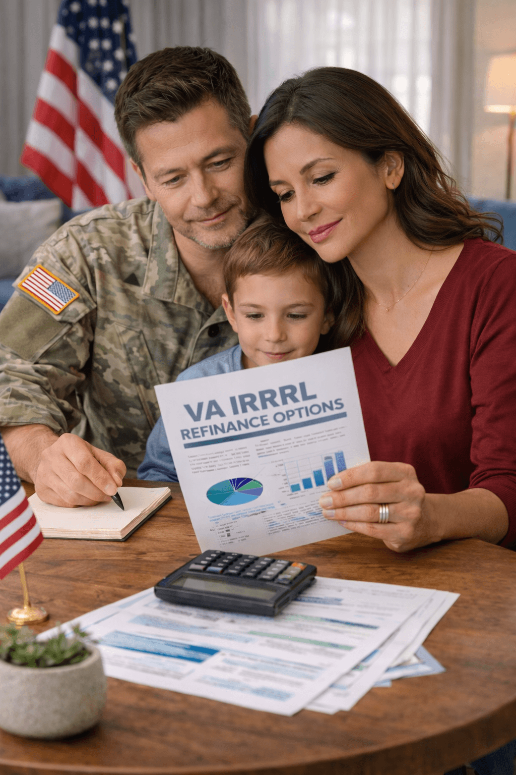 Veteran family reviewing their VA IRRRL refinance options